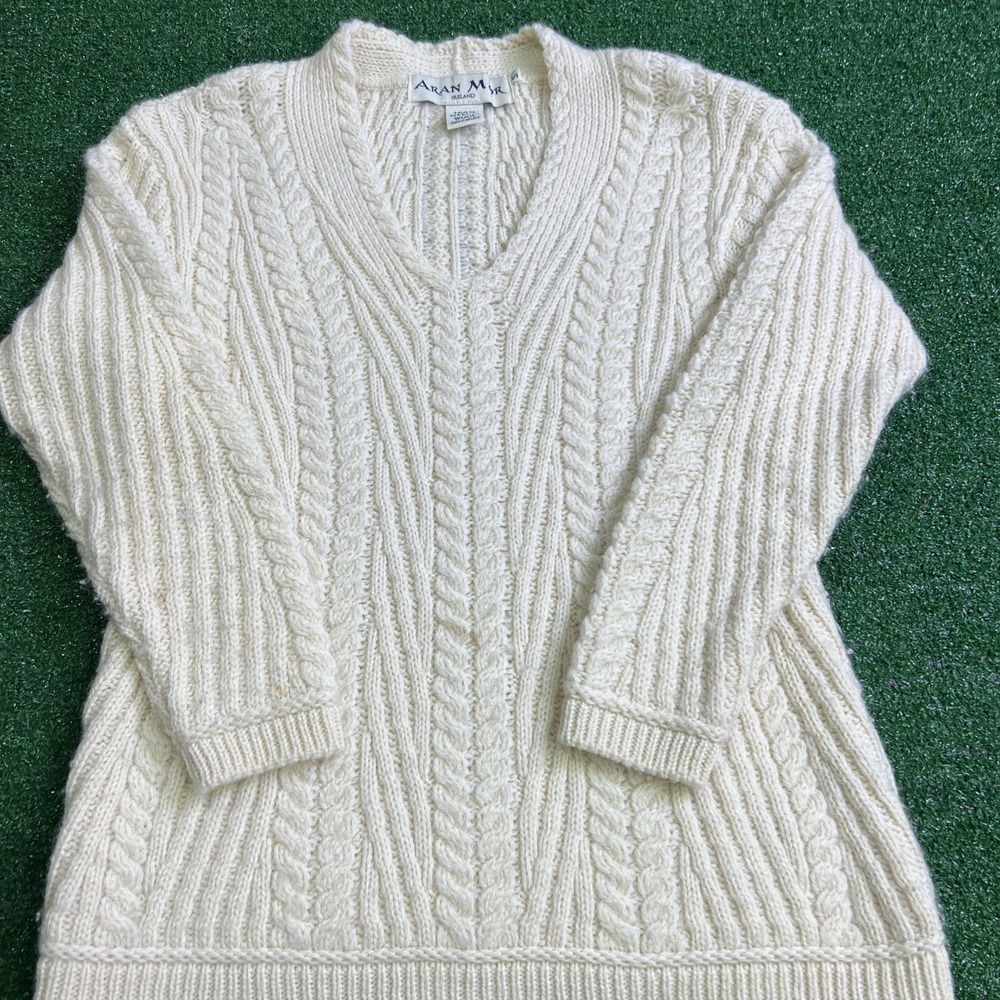 Aran Mor Sweater Cream Merino Wool Irish Fisherman Cable‎ Knit Womens Size Small